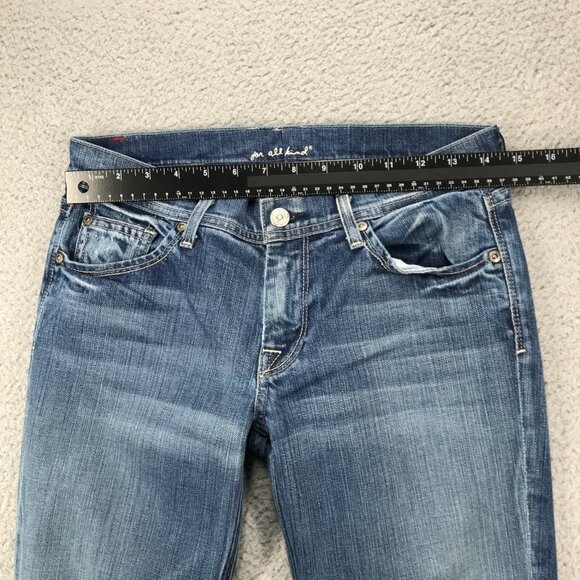 7FAM Jeans Womens Size 28 Boot Cut Low Rise Ribbon Back Pocket Faded Wash Denim - Picture 13 of 16